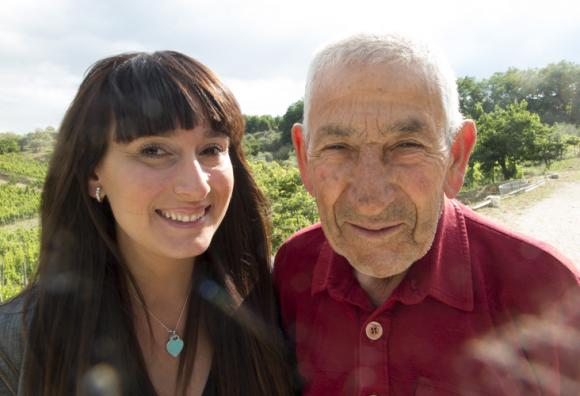 Elena Fucci with her grandfather in her Mount Vulture vineyards